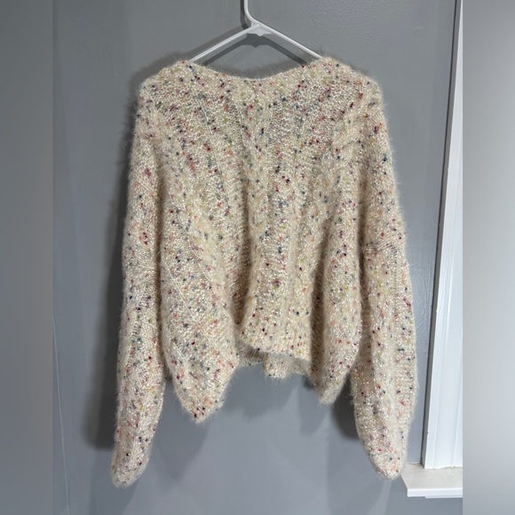 POL Oversized Chunky Fuzzy Confetti Balloon Sleeve Knit V Neck Sweater Medium - Picture 2 of 8